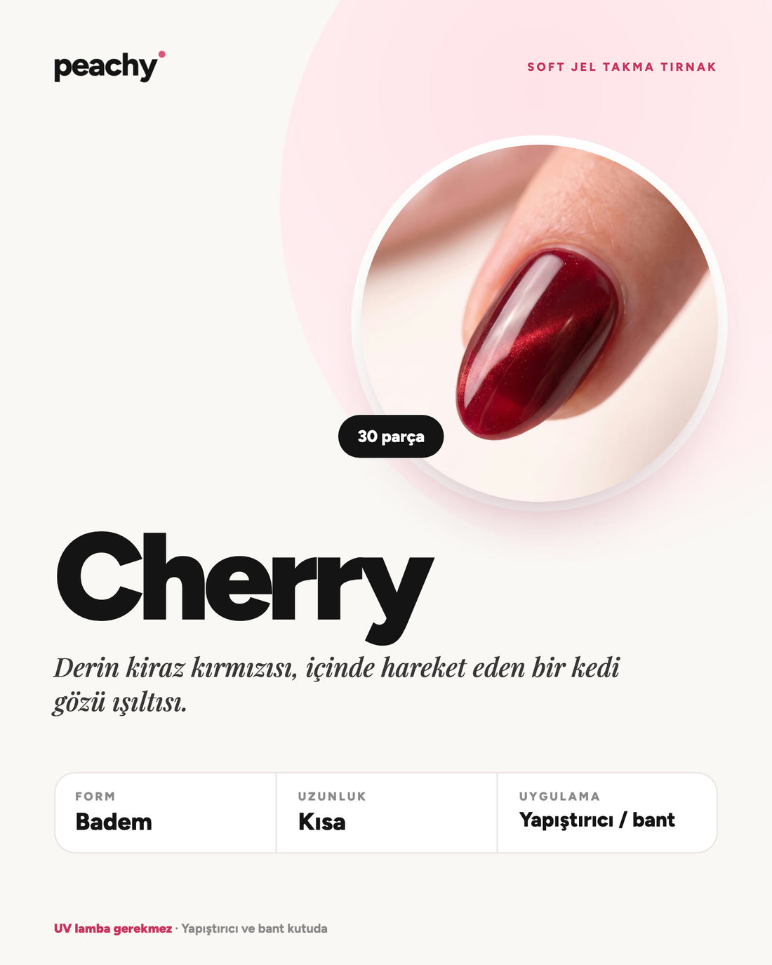 Cherry · Badem · Kısa · bilgi kartı · temsili görsel (AI)